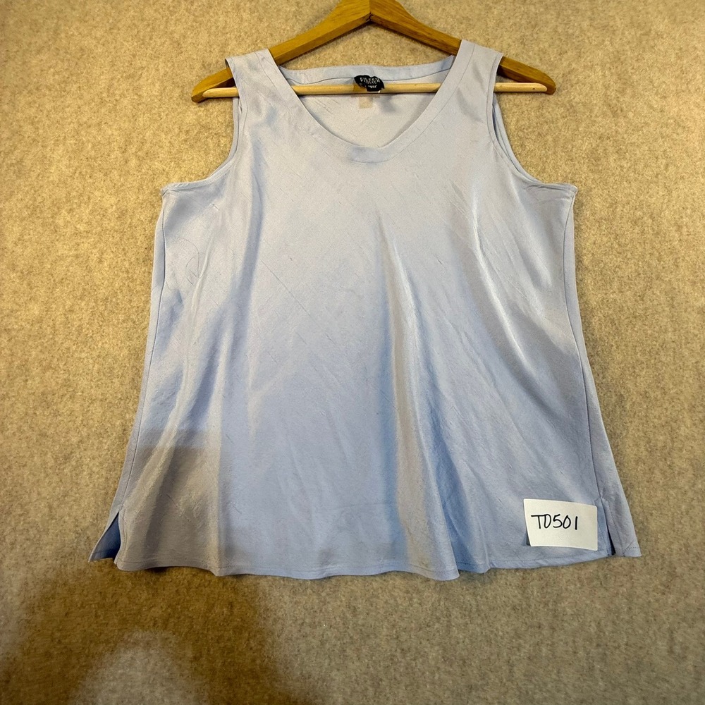 Eileen Fisher Petite Blue Silk V-Neck Tank Top Shell PM PM Light Blue Sleeveless